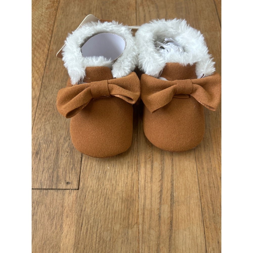 Lucky Brand Baby Girls Cognac Faux Suede Bow Fringe Crib Shoes Size 3 6-9M NEW